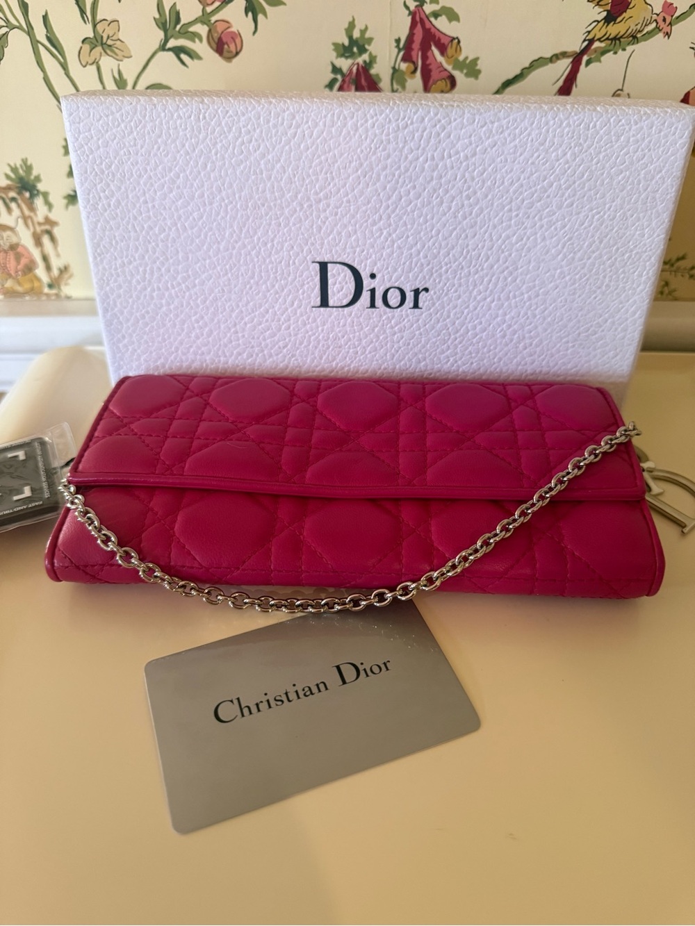 Lady Dior Rendezvous Cannage Lambskin WOC Fuchsia Pink w/ Silver Chain